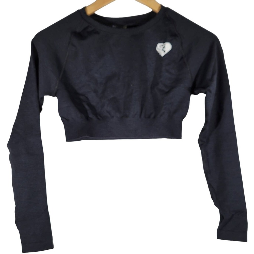 WOMENS BEST Move Seamless Long‎ Sleeve Crop Top Black Medium Athletic Workout